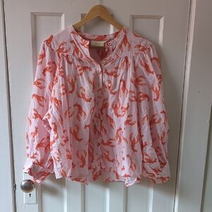 Women's White and Orange Lobster Print Top